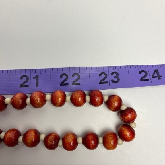 Vintage wood bead long strand necklace orange brown tone. - Picture 7 of 7